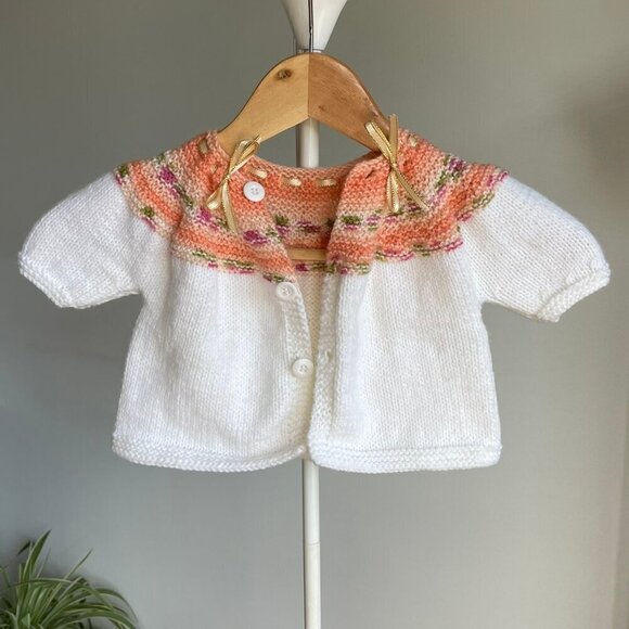 Hand Knit White Cardigan Button Down Sweater Acrylic Toddler Girl 12 Months - Picture 1 of 12